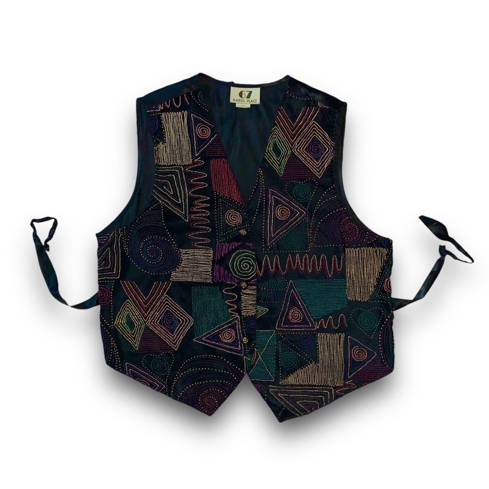 a r t :: Vintage Velvet Satin Funky Embroidered Vest - Picture 3 of 10